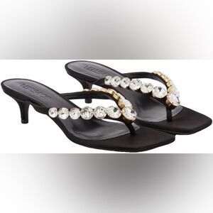 VERSACE High Summer embellished satin thong sandals SIZE 37